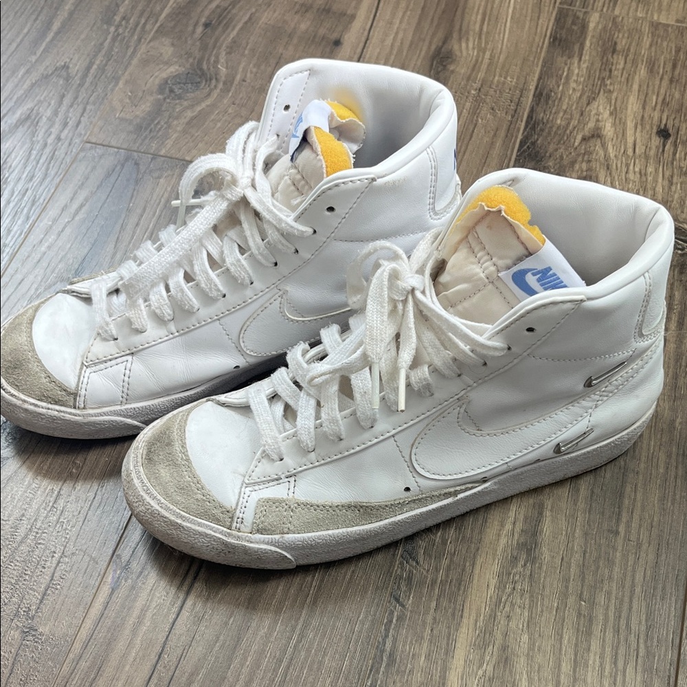 White and Blue High-Top Nike Sneakers